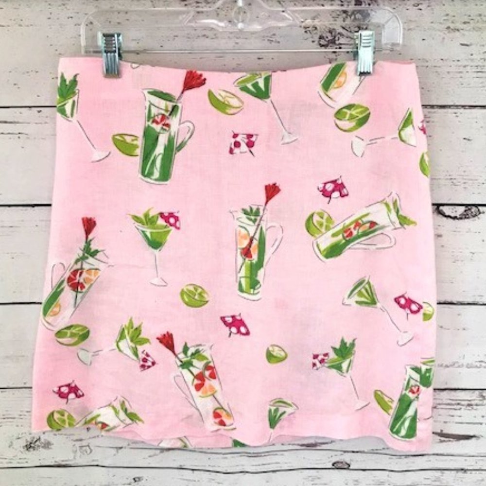 Pink lemonade green spring linen mini skirt